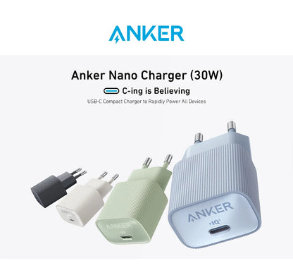 Anker Nano USB-C Charger 30W – High-Speed PIQ 3.0 & PPS Fast Charging Power Adapter, Compatible with iPhone 15/14, Samsung, and More