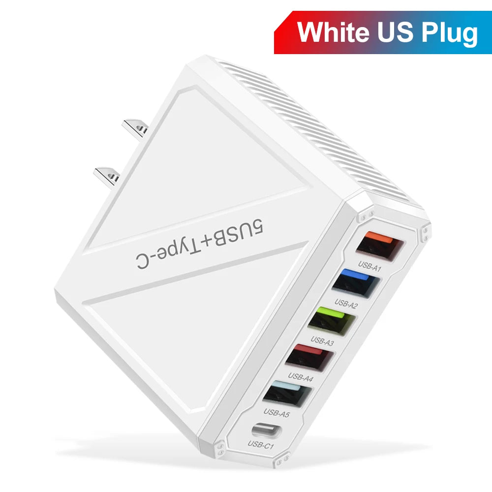 65W 5-Port USB Fast Charger – PD & QC 3.0 Adapter for Xiaomi, iPhone, Samsung & Vivo