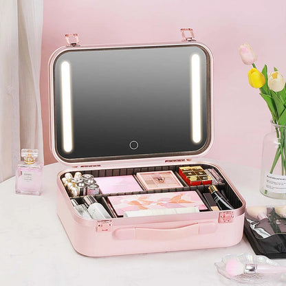 Large-Capacity LED Makeup Case with Mirror – Portable Professional Cosmetic Storage Box
