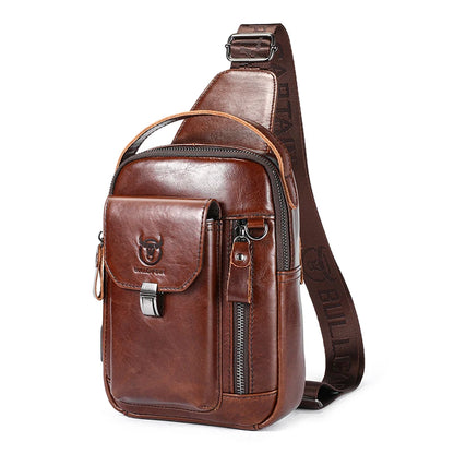 BULLCAPTAIN Men's Genuine Leather Chest Bag – Retro Anti-Theft Crossbody Bag for 7.9" Devices