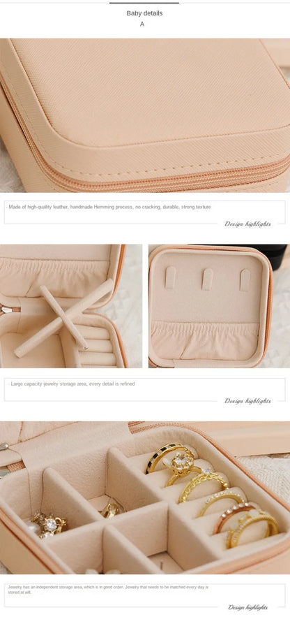 Portable PU Leather Jewelry Box – Travel Organizer for Rings, Earrings & Necklaces