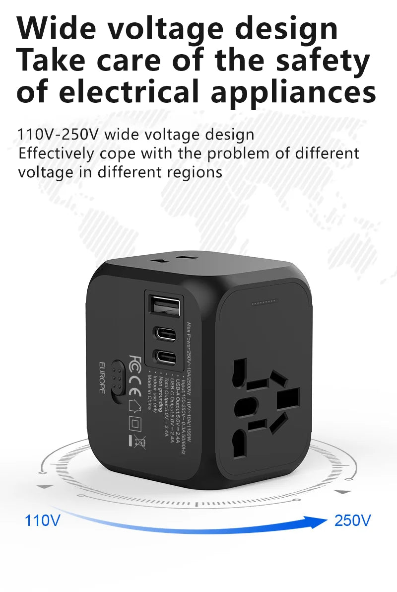 Universal Multi-Function Travel Adapter – All-in-One Plug Converter with 2.4A Fast Charging!