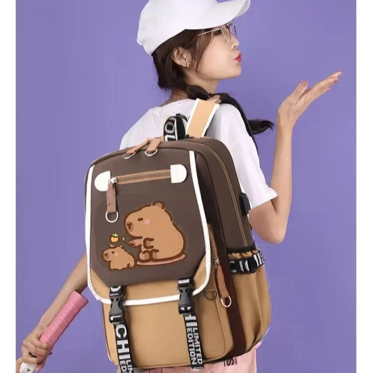 Stylish Kawaii Capybara Computer Backpack College School Casual Daypack Teens Bag Large Capacity Adjustable Strap Schoolbag
