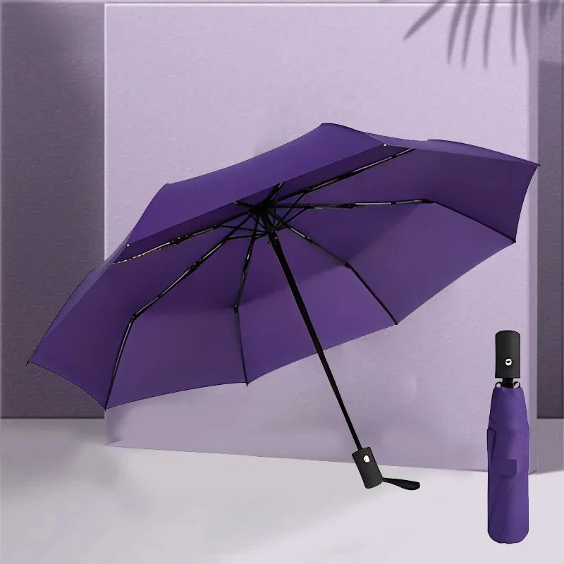 Automatic UV Umbrella Black Glue Sun And Rain Dual Purpose Sunshade Umbrella Logo Printable Three Fold UV Protection Business Ad