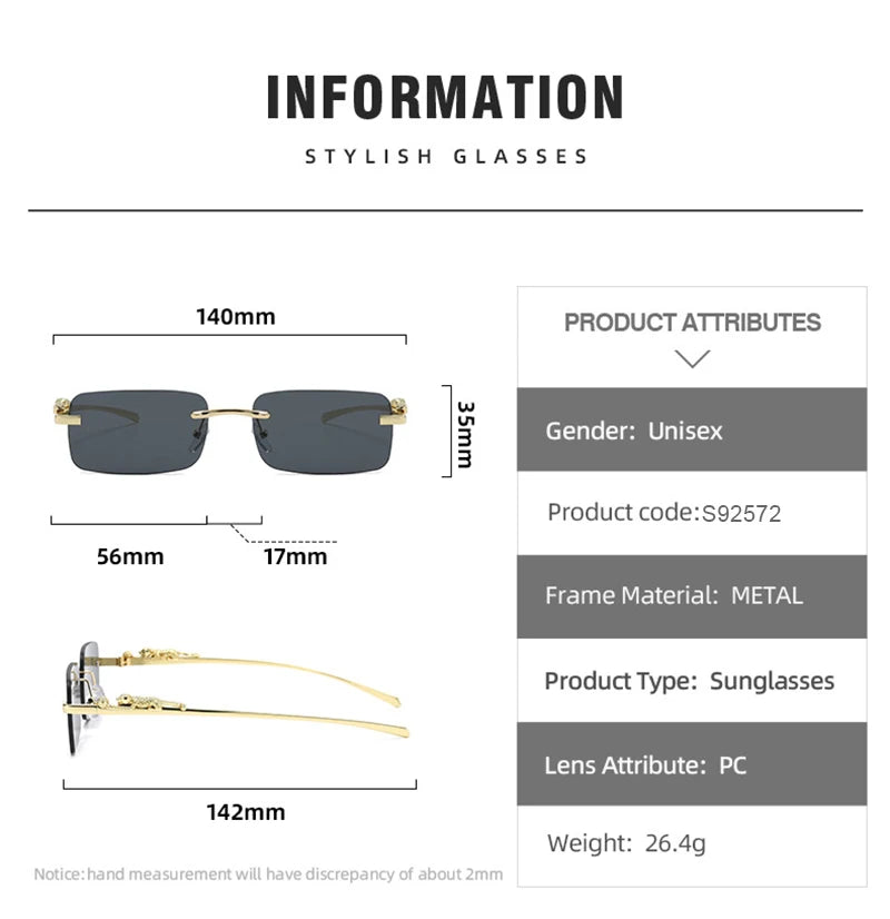 Classic Rimless Sunglasses – Stylish Frameless Shades with Leopard Decoration for Men & Women ✨🚘