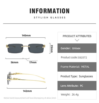 Classic Rimless Sunglasses Men Women Fashion Leopard Decoration Small Sun Glasses Stylish Frameless Driving Travelling Shades