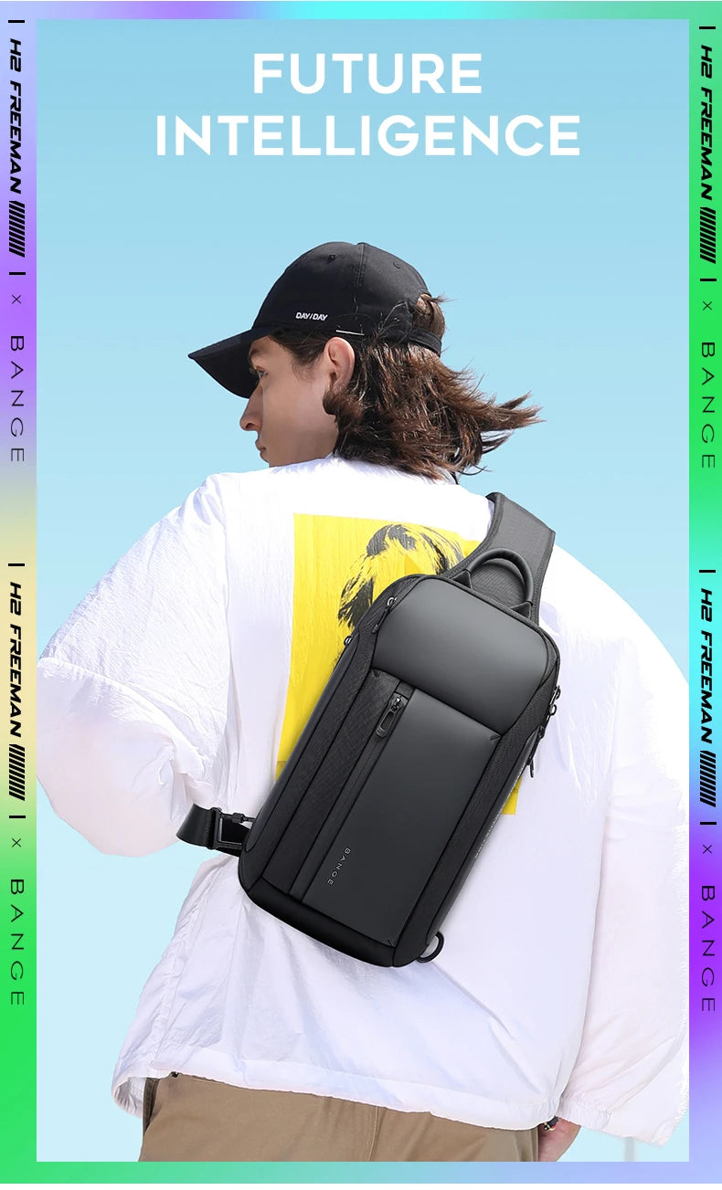 BANGE Brand Design Oxford Trendy Waterproof Men’s Chest Bag – Large Capacity, Multi-Pockets Slim Bag for Male