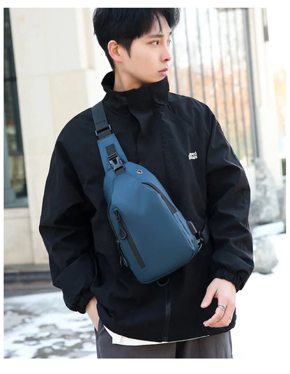 Stylish Men's Crossbody Bag – Waterproof, USB Charging, Outdoor Casual Chest Bag