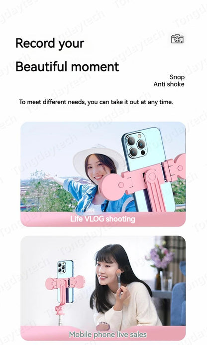 Bluetooth Wireless Selfie Stick – Foldable Phone Stand with Ring Light for Makeup, Video, & Live Streaming