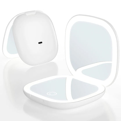 Mini LED Magnifying Makeup Mirror – 5X/10X Folding Compact Travel Vanity Mirror
