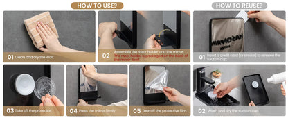 TAILI Fogless Shower Mirror with Razor Holder – Rust-Proof, Removable Suction Bathroom Mirror