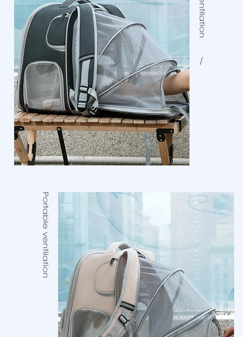 Pet Backpack Expandable Foldable Cat Carrier for Small Medium Dog and Cat Transport Dog Bag Large Space Pets Carrier with Zipper