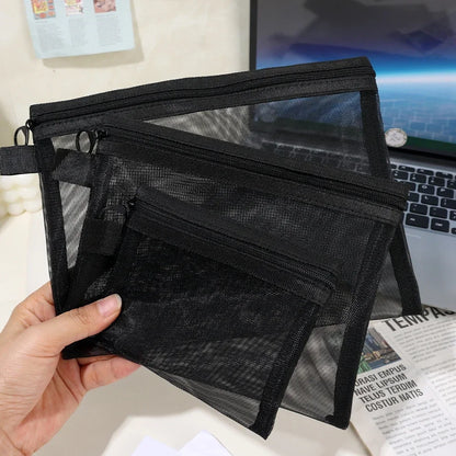 1/3pcs Mesh Clear Cosmetic Bags – Small & Large Black Makeup Bag, Portable Travel Toiletry Organizer, Lipstick Storage Pouch
