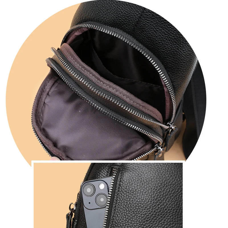 Men's 100% Genuine Leather Chest Bag – Stylish Casual Crossbody & Shoulder Messenger Bag