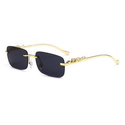 Classic Rimless Sunglasses – Stylish Frameless Shades with Leopard Decoration for Men & Women ✨🚘