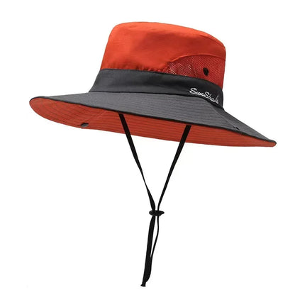 Womens Ponytail Sun Hat UV Protection Mesh Foldable Wide Brim Beach Fishing Bucket Hats Summer Hiking Outdoor Climbing hike Caps