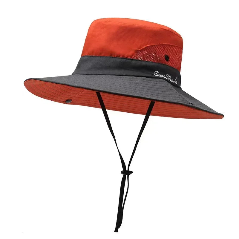 Womens Ponytail Sun Hat UV Protection Mesh Foldable Wide Brim Beach Fishing Bucket Hats Summer Hiking Outdoor Climbing hike Caps