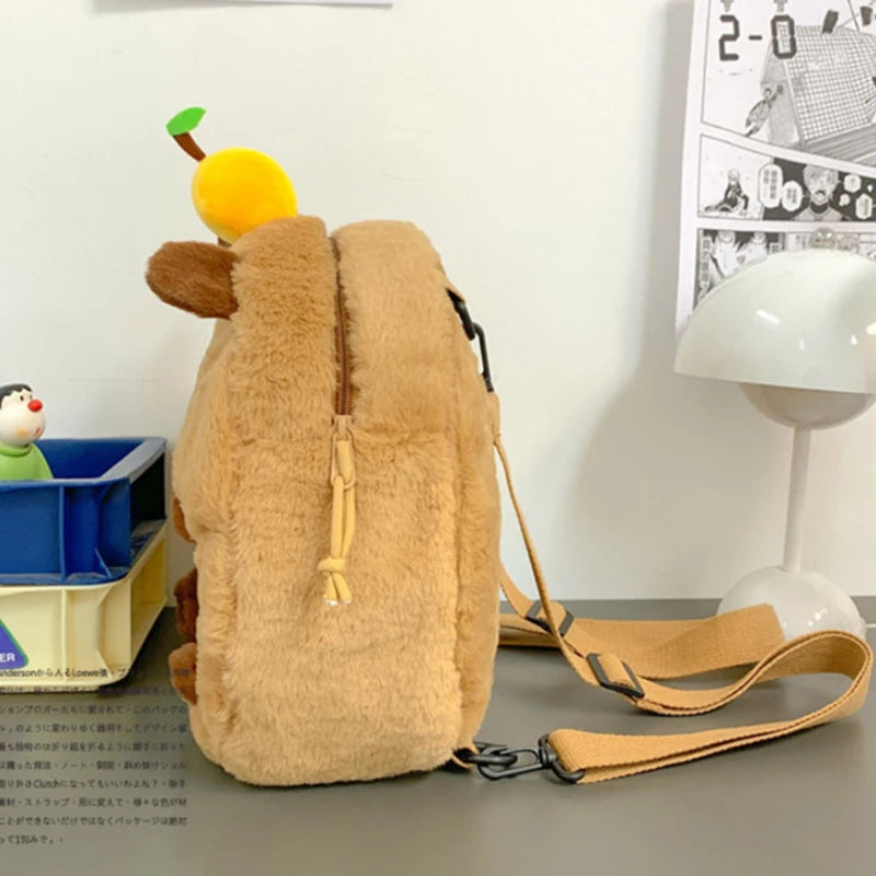 Kawaii New Capybara Plush Backpack For Women Versatile Cartoon Funny Capibala Bag Large Capacity Tote Bag Children's Gift
