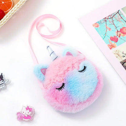 Kawaii Plush Unicorn Mini Crossbody Bag – Cute Baby Backpack & Coin Purse for Girls