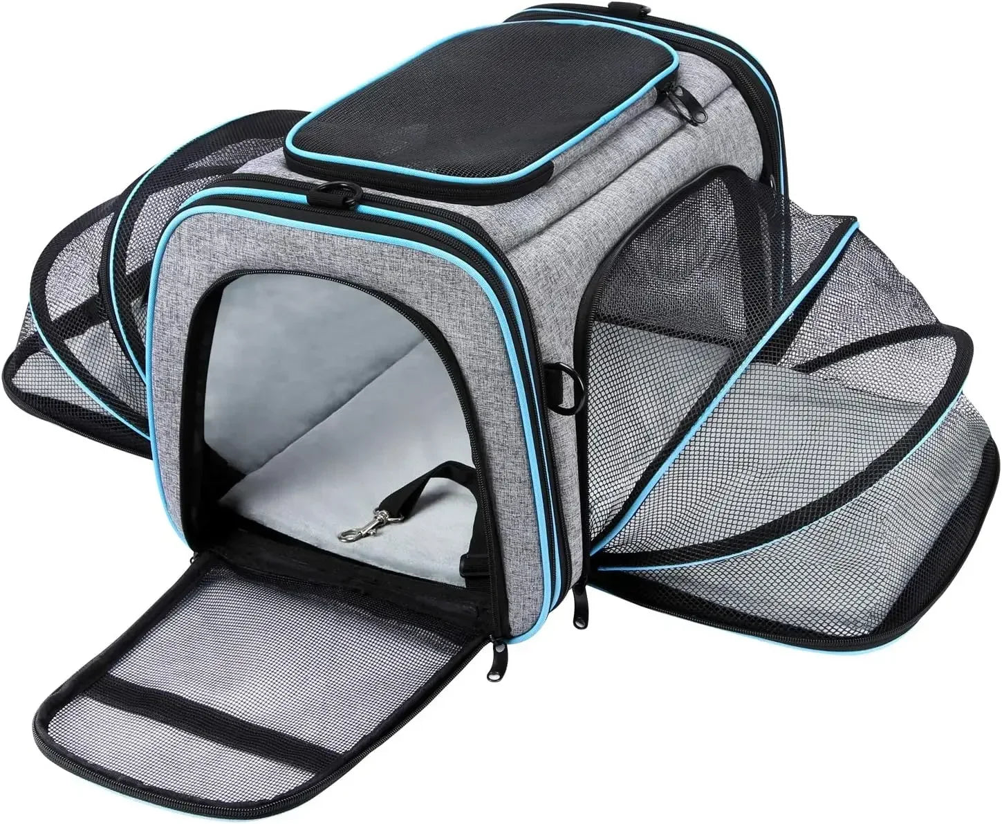 Approved Pet Carrier, Large Soft Sided Pet Travel TSA Carrier 4 Sides Expandable Cat Collapsible Carrier with Removable