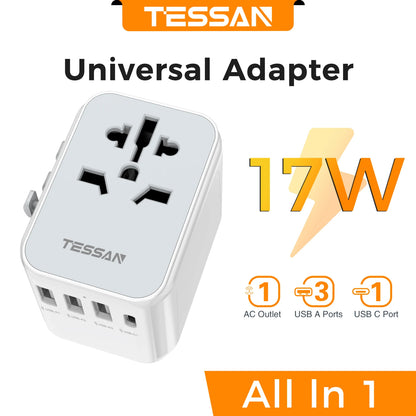 TESSAN 100W GaN Universal Travel Adapter – Fast Charging USB & Type-C Power Adapter for EU/UK/US/AU!