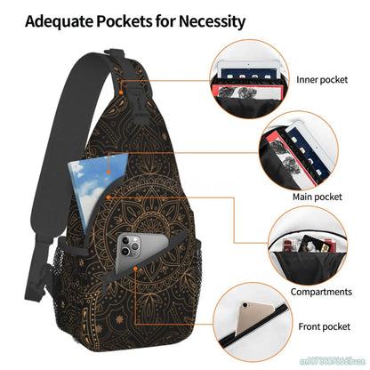 Oriental Mandala Royal Retro Floral Sling Bag – Unisex Crossbody Shoulder Chest Backpack for Travel and Hiking