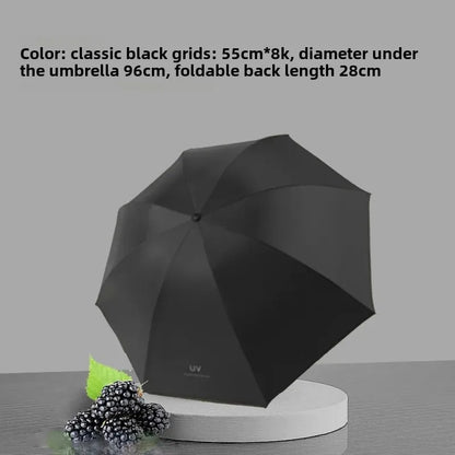 Automatic UV Umbrella Black Glue Sun And Rain Dual Purpose Sunshade Umbrella Logo Printable Three Fold UV Protection Business Ad