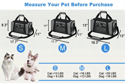 Dog Cat Carrier Bag Soft Side Travel Carriers TSA Airline Approved Transport Medium Size Pet Moving Backpack Bag Accessories