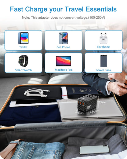 LENCENT 120W GaN International Travel Adapter – 1 USB-A & 3 Type-C PD3.0 Fast Charging EU/UK/USA/AUS Plug Travel Charger