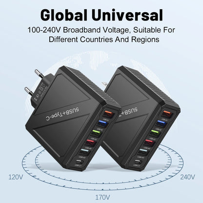65W 5-Port USB Fast Charger – PD & QC 3.0 Adapter for Xiaomi, iPhone, Samsung & Vivo
