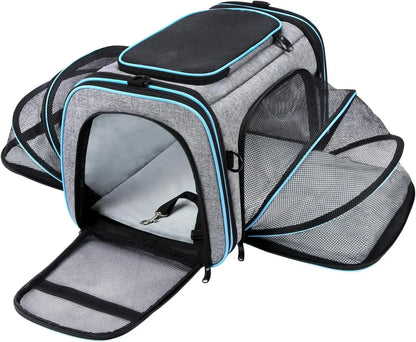 Approved Pet Carrier, Large Soft Sided Pet Travel TSA Carrier 4 Sides Expandable Cat Collapsible Carrier with Removable