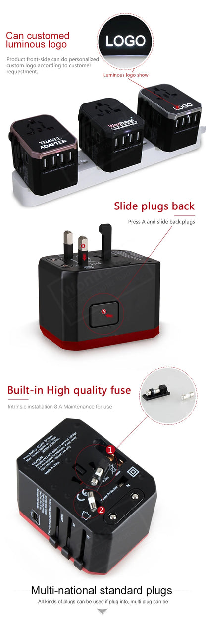 Melery Universal Travel Adapter – International Plug with USB & Type-C Fast Charging for US/EU/UK/AU