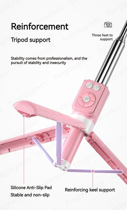Bluetooth Wireless Selfie Stick – Foldable Phone Stand with Ring Light for Makeup, Video, & Live Streaming