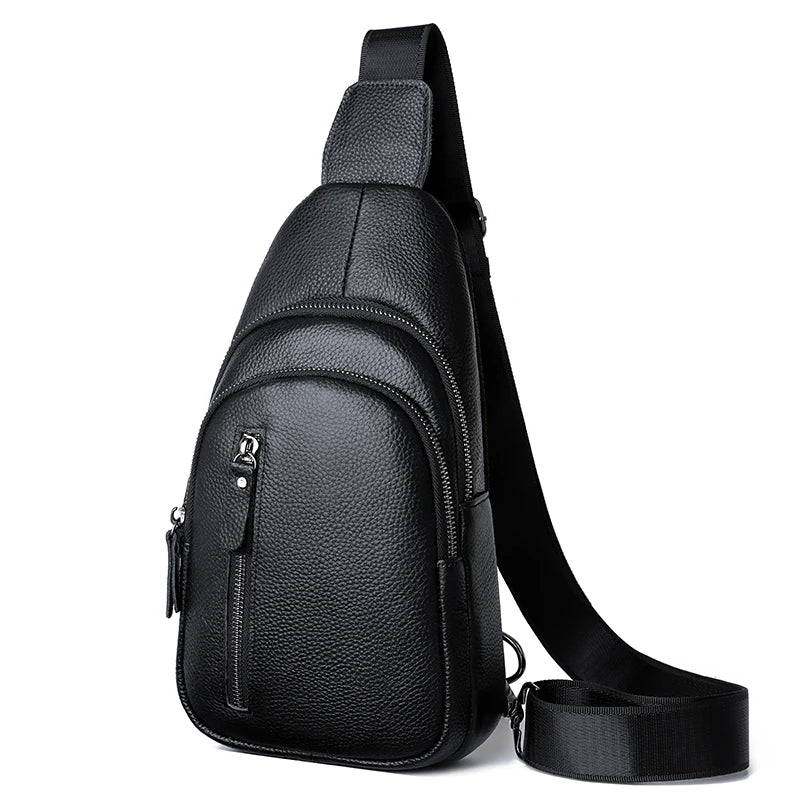 Men's 100% Genuine Leather Chest Bag – Stylish Casual Crossbody & Shoulder Messenger Bag
