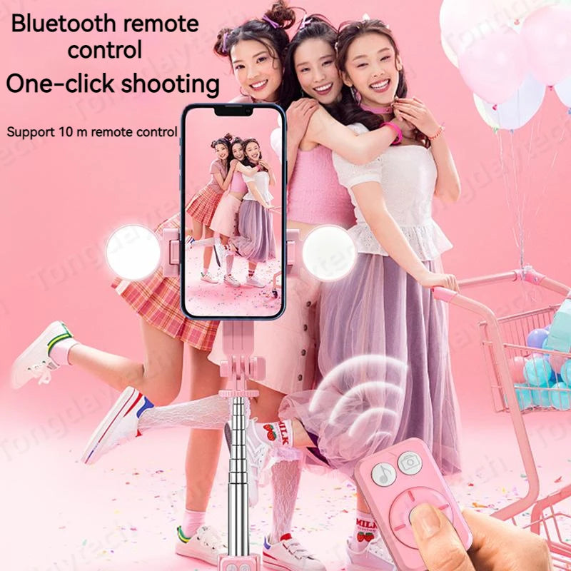 Bluetooth Wireless Selfie Stick – Foldable Phone Stand with Ring Light for Makeup, Video, & Live Streaming