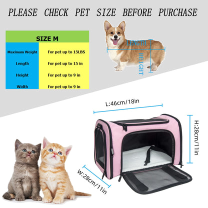 Cat, Dog Carrier for Small Medium Cats Puppies up to 15 Lbs, TSA Airline Approved Carrier Soft Sided, Collapsible Travel Puppy C