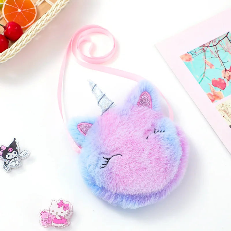 Kawaii Plush Unicorn Mini Crossbody Bag – Cute Baby Backpack & Coin Purse for Girls