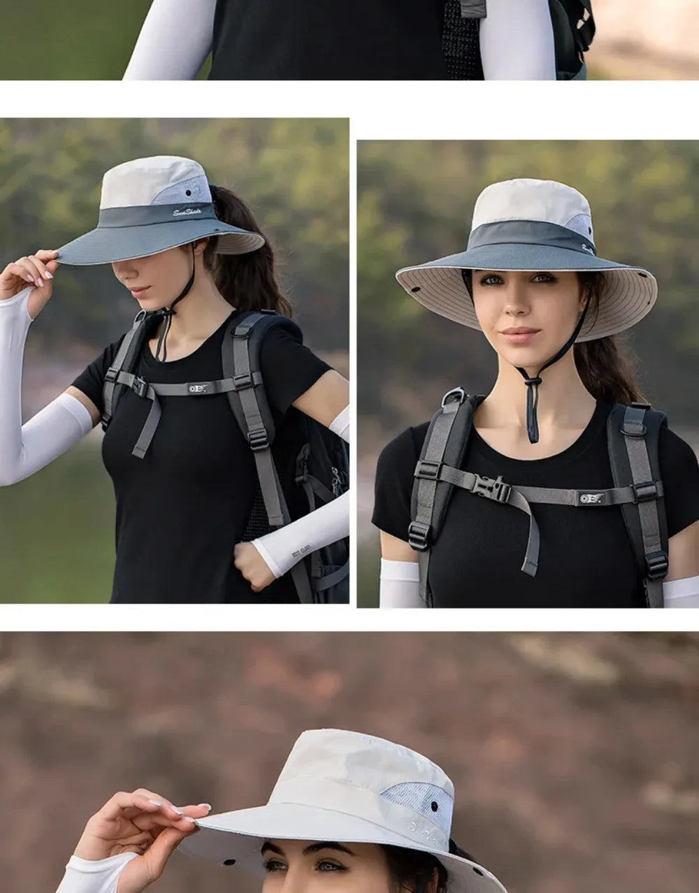 Womens Ponytail Sun Hat UV Protection Mesh Foldable Wide Brim Beach Fishing Bucket Hats Summer Hiking Outdoor Climbing hike Caps