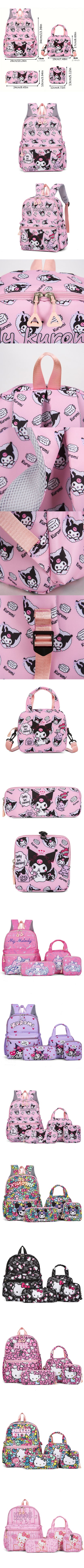 4pcs Kuromi Backpack, Pencil Case, Shoulder Bag, Wallet Set, Hello Kitty Sanrio School Bag, Melody Casual Outdoor Daypack