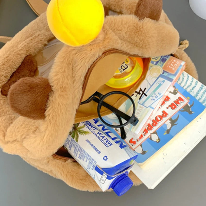 Kawaii New Capybara Plush Backpack For Women Versatile Cartoon Funny Capibala Bag Large Capacity Tote Bag Children's Gift