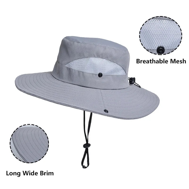 Summer UPF50+ Sun Hats For Women Men Breathable Mesh Boonie Hat Foldable UV Protection Hiking Fishing Hat Male Bucket Hats
