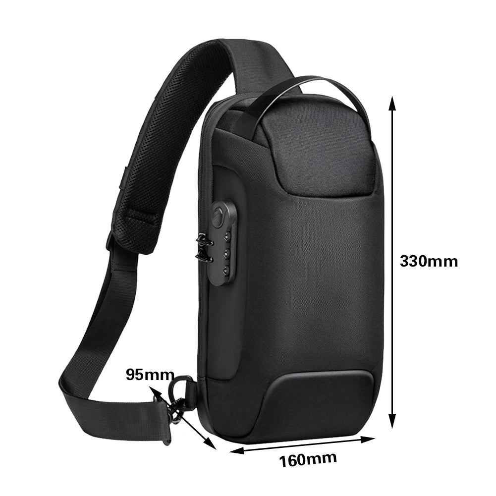 Men's Anti-Theft Crossbody Bag – Waterproof Travel Sling Bag with USB Port & Password Lock