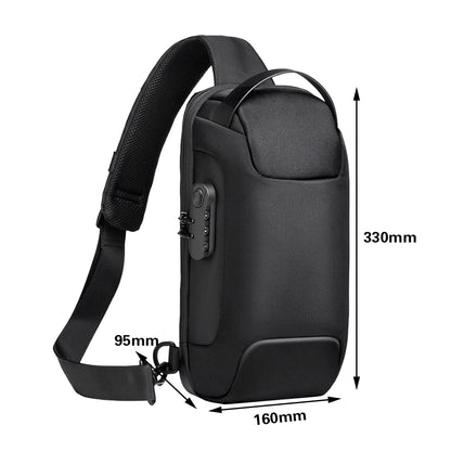 Men's Anti-Theft Crossbody Bag – Waterproof Travel Sling Bag with USB Port & Password Lock