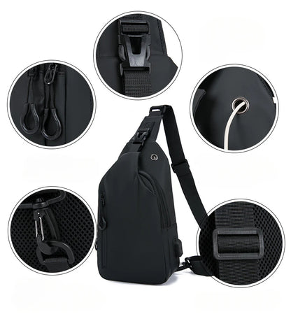 Stylish Men's Crossbody Bag – Waterproof, USB Charging, Outdoor Casual Chest Bag