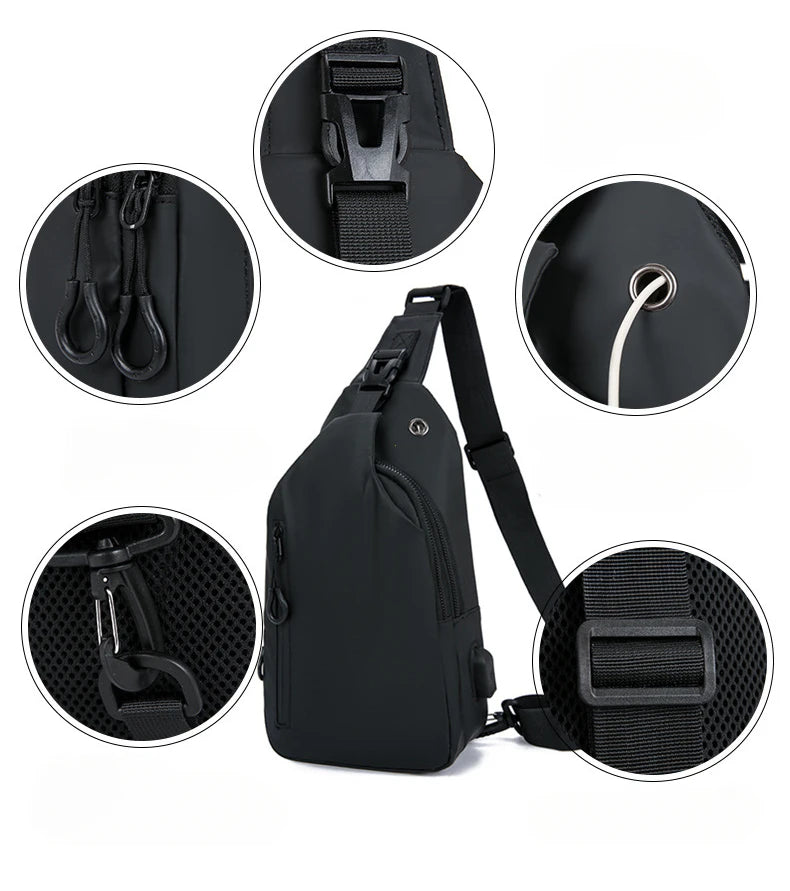 Stylish Men's Crossbody Bag – Waterproof, USB Charging, Outdoor Casual Chest Bag