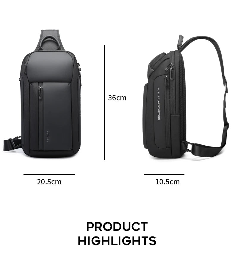 BANGE Brand Design Oxford Trendy Waterproof Men’s Chest Bag – Large Capacity, Multi-Pockets Slim Bag for Male