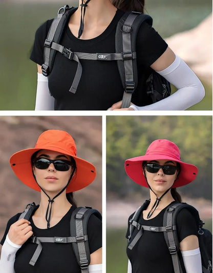 Womens Ponytail Sun Hat UV Protection Mesh Foldable Wide Brim Beach Fishing Bucket Hats Summer Hiking Outdoor Climbing hike Caps