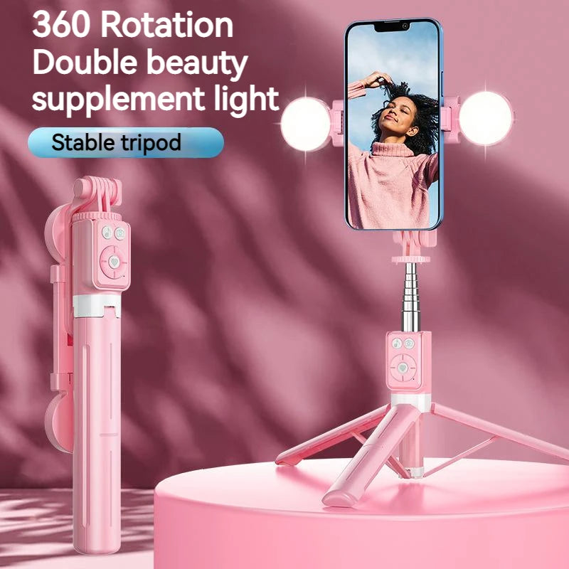 Bluetooth Wireless Selfie Stick – Foldable Phone Stand with Ring Light for Makeup, Video, & Live Streaming