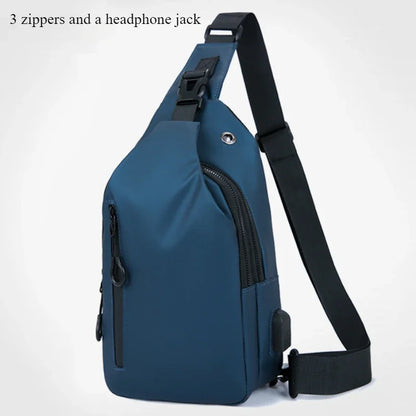 Stylish Men's Crossbody Bag – Waterproof, USB Charging, Outdoor Casual Chest Bag