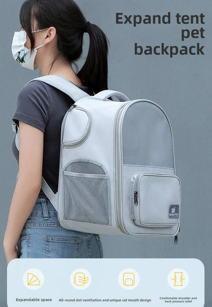 Pet Backpack Expandable Foldable Cat Carrier for Small Medium Dog and Cat Transport Dog Bag Large Space Pets Carrier with Zipper